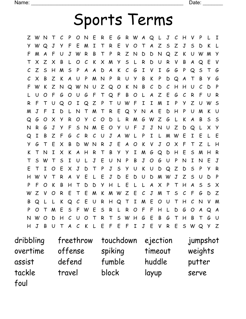 Sports Terms Word Search