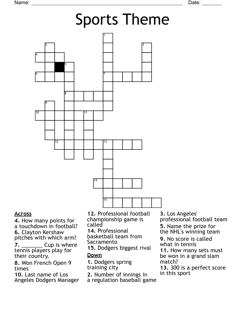 Sports Theme Crossword