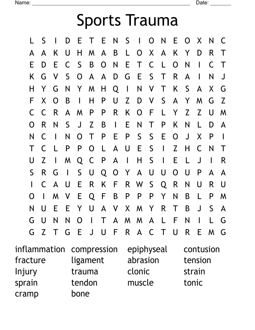Sports Trauma Word Search