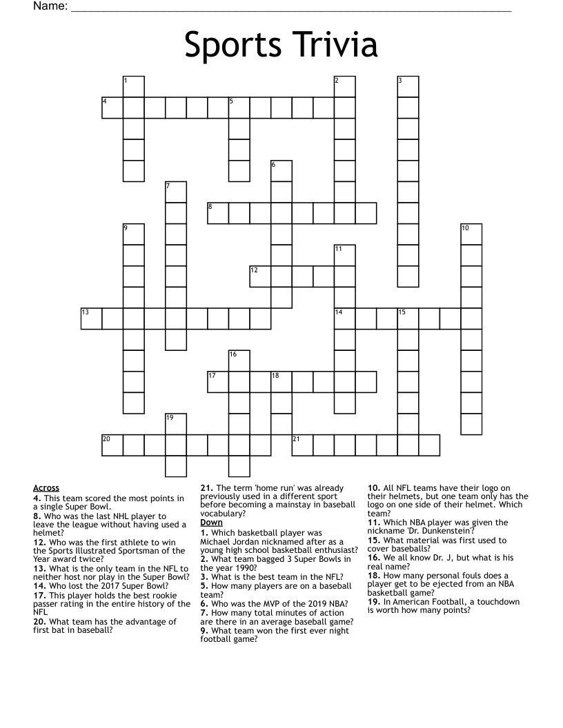 Sports Trivia Crossword