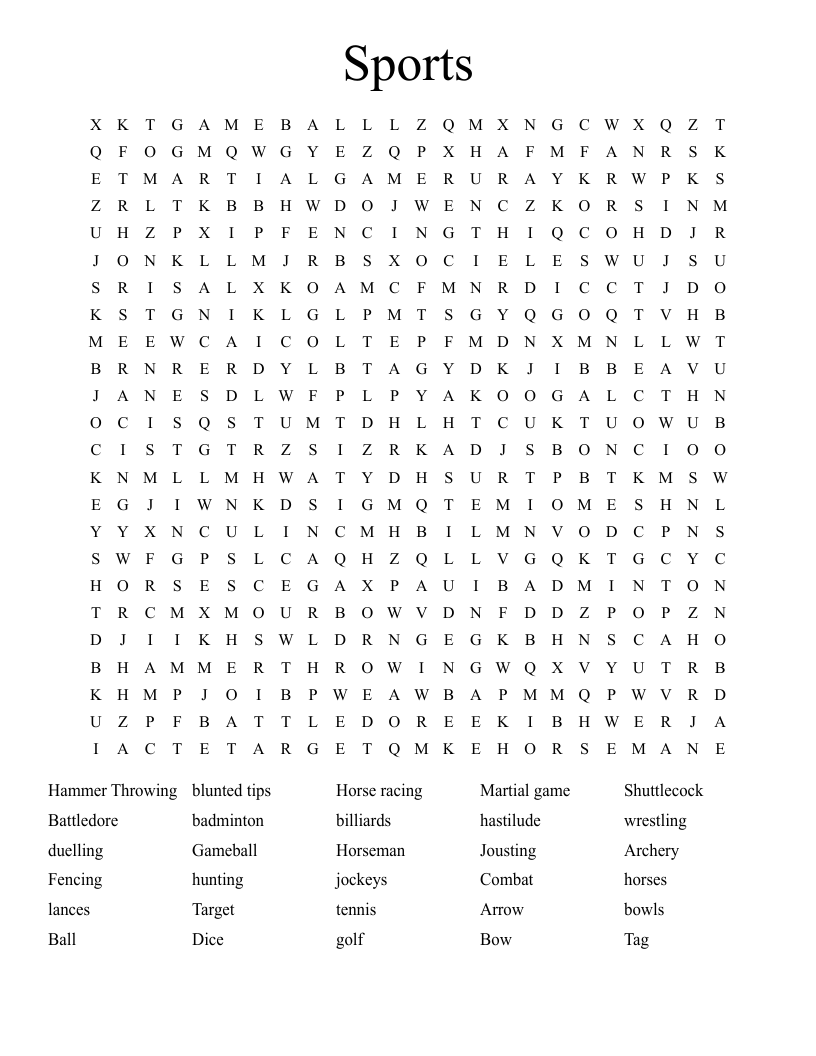 Sports  Word Search