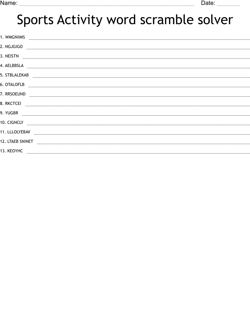 Sports  Activity word scramble solver 