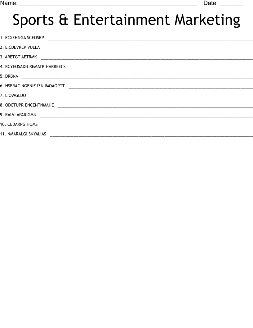 Sports & Entertainment Marketing Word Scramble