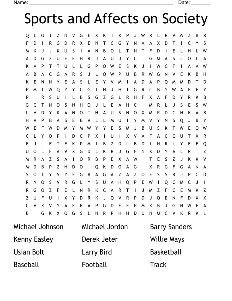 Sports and Affects on Society Word Search