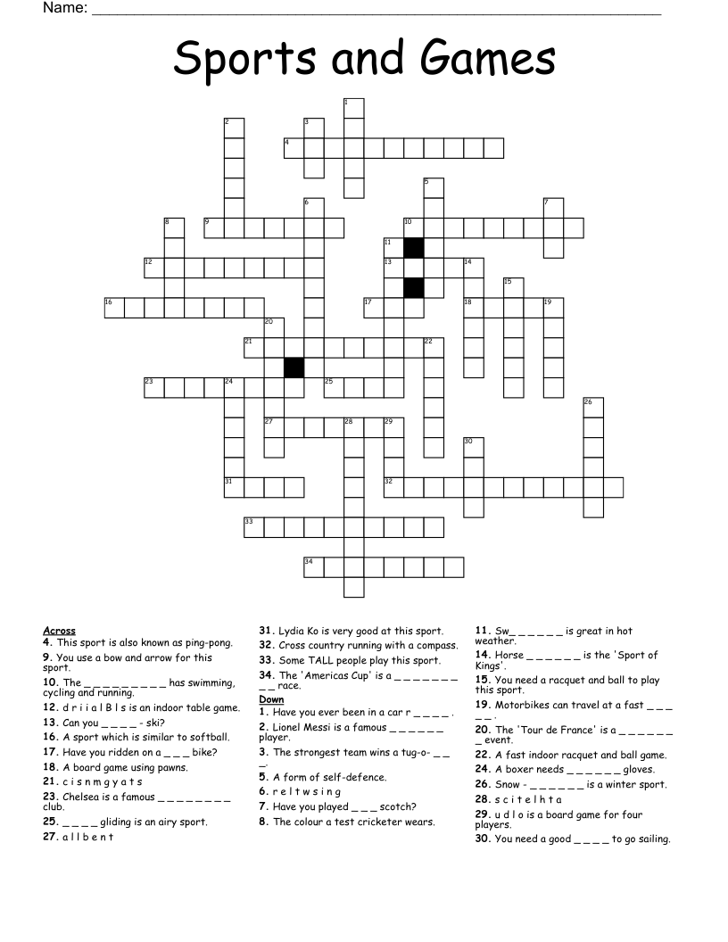 Sports and Games Crossword
