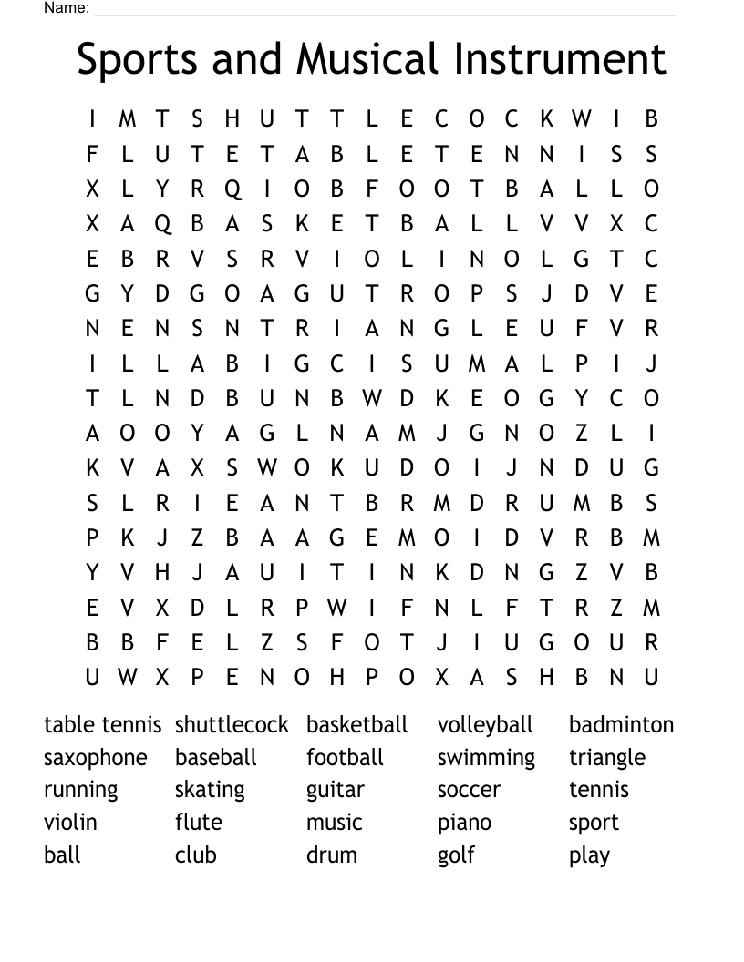 Sports and Musical Instrument Word Search