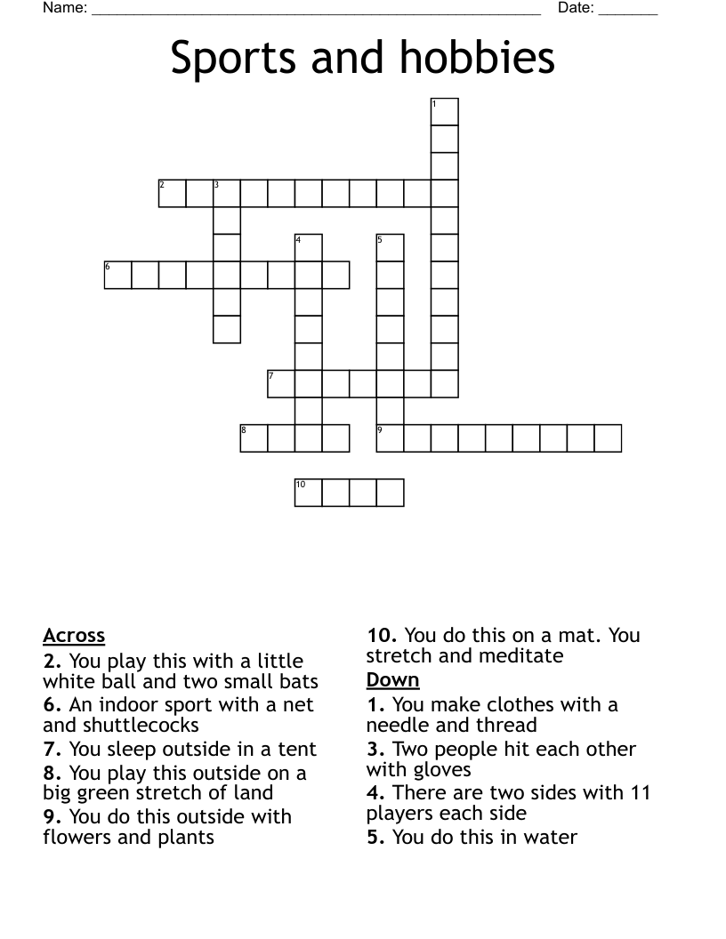 Sports and hobbies   Crossword