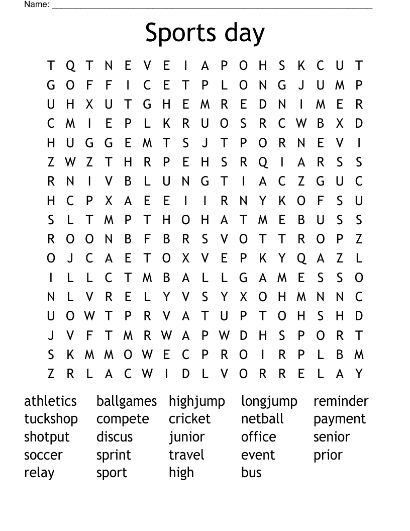 Sports day Word Search