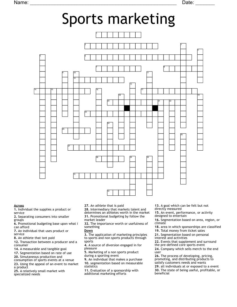Sports marketing Crossword