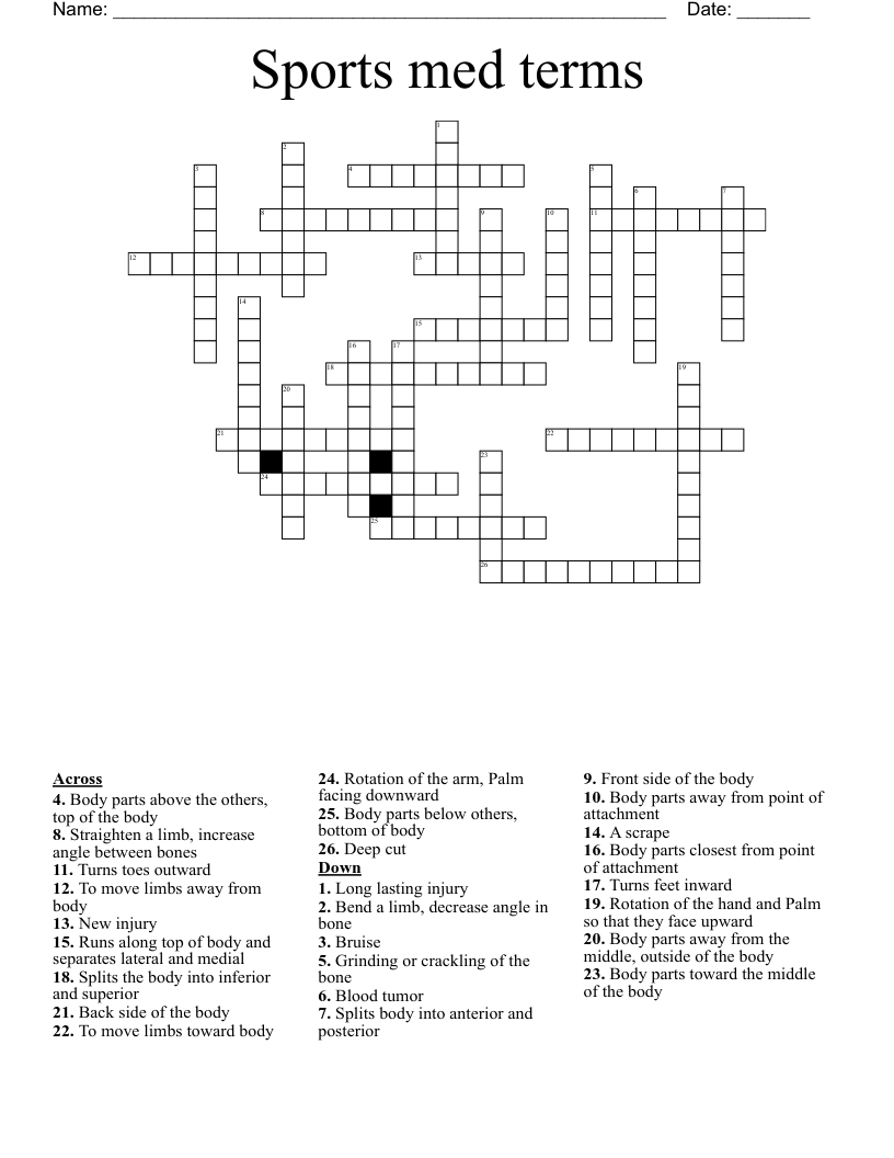 Sports med terms Crossword