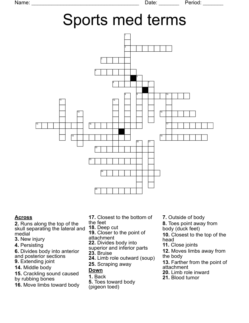 Sports med terms Crossword