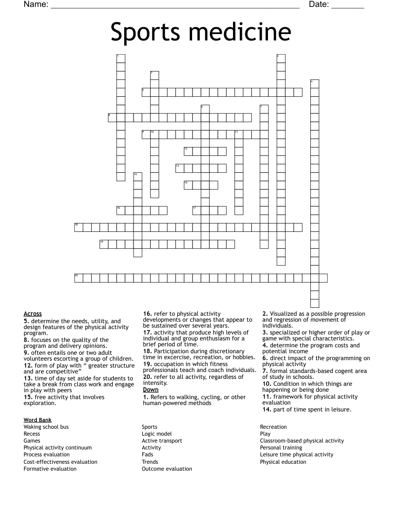 Sports medicine Crossword