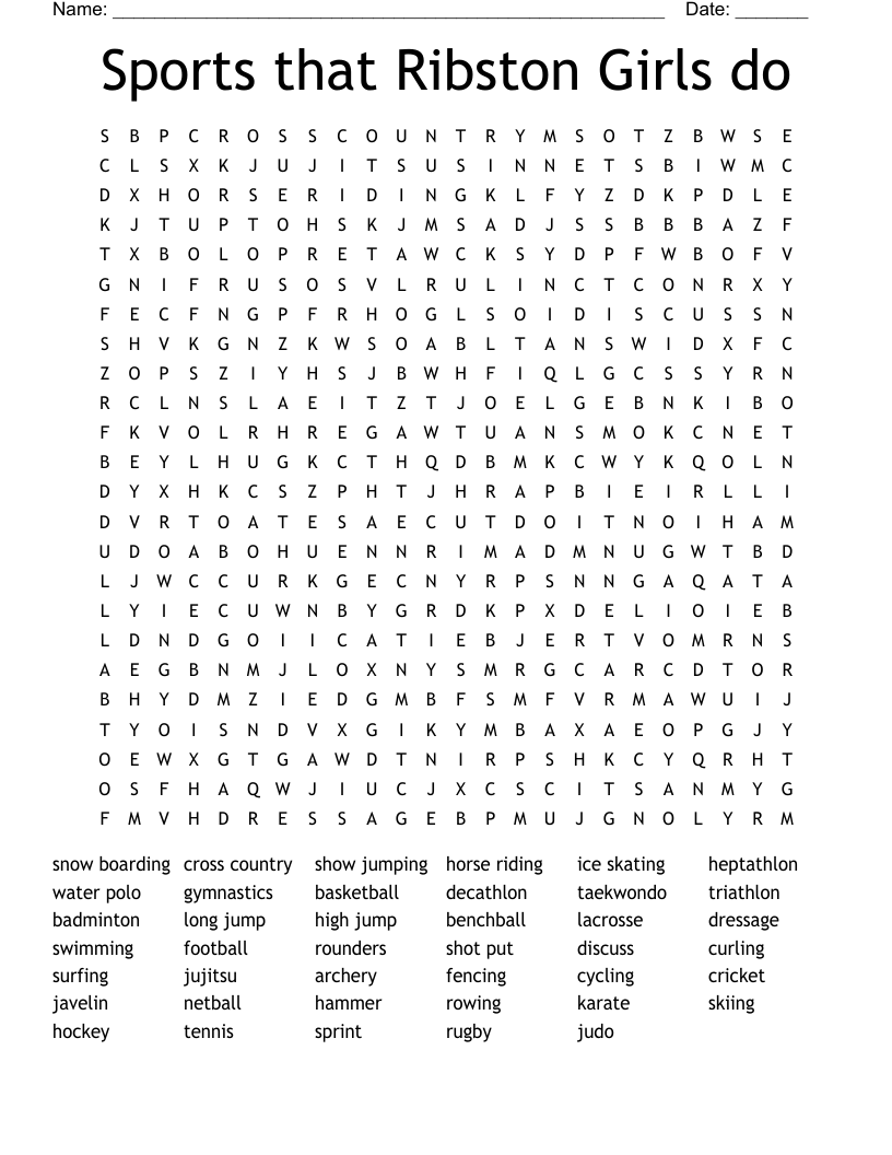 Sports that Ribston Girls do Word Search