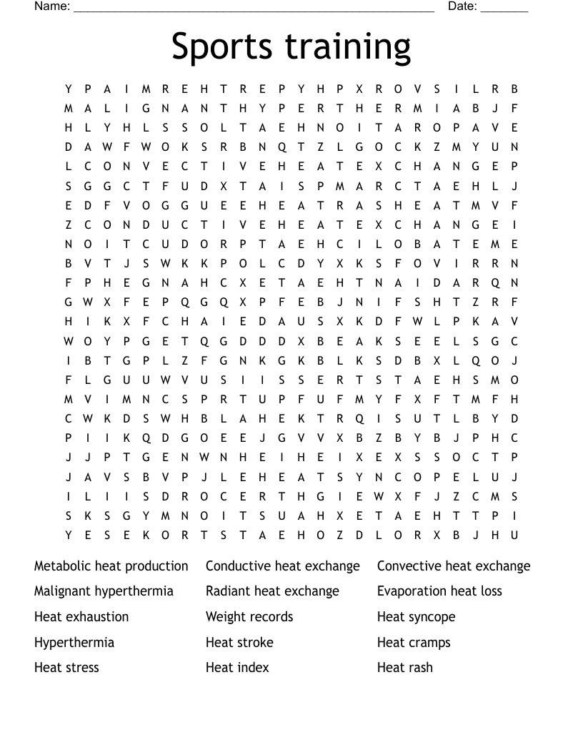 Sports training Word Search