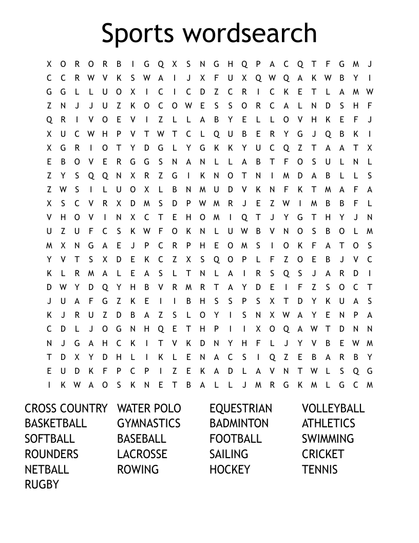 Sports wordsearch