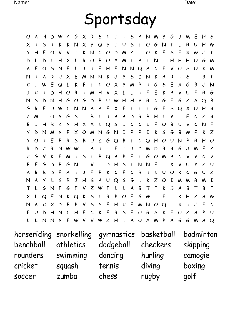 Sportsday Word Search