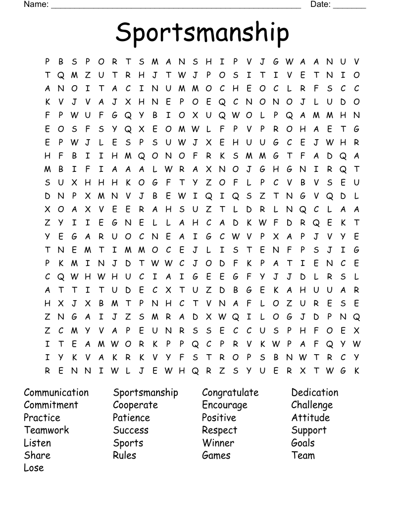 Sportsmanship Word Search