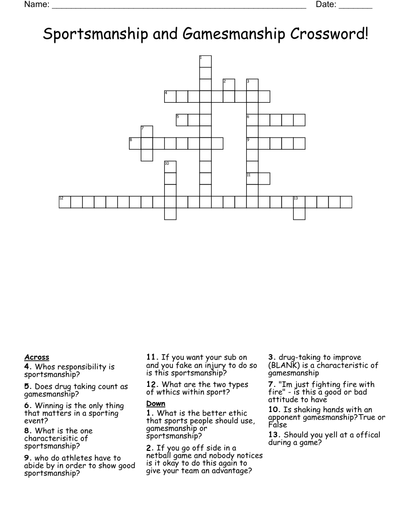 Sportsmanship and Gamesmanship Crossword!
