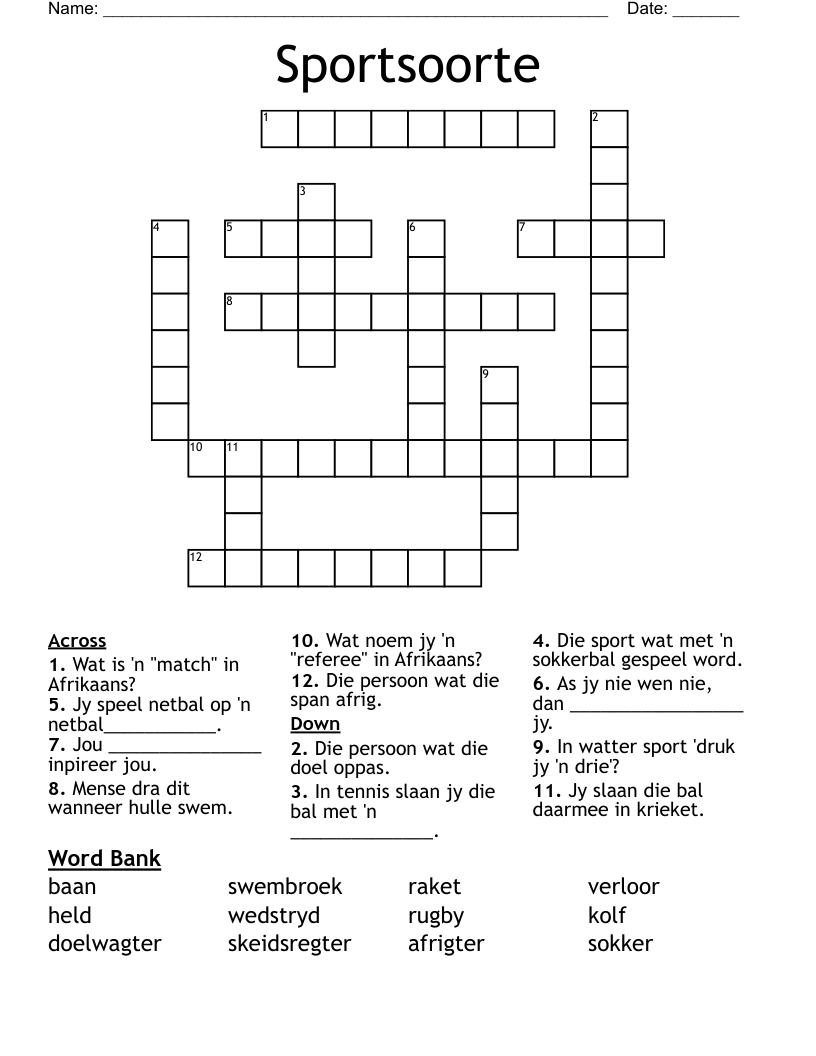 Sportsoorte Crossword
