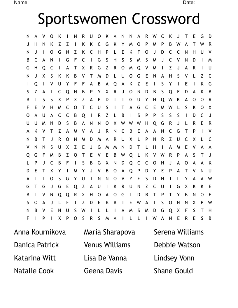Sportswomen Crossword Word Search