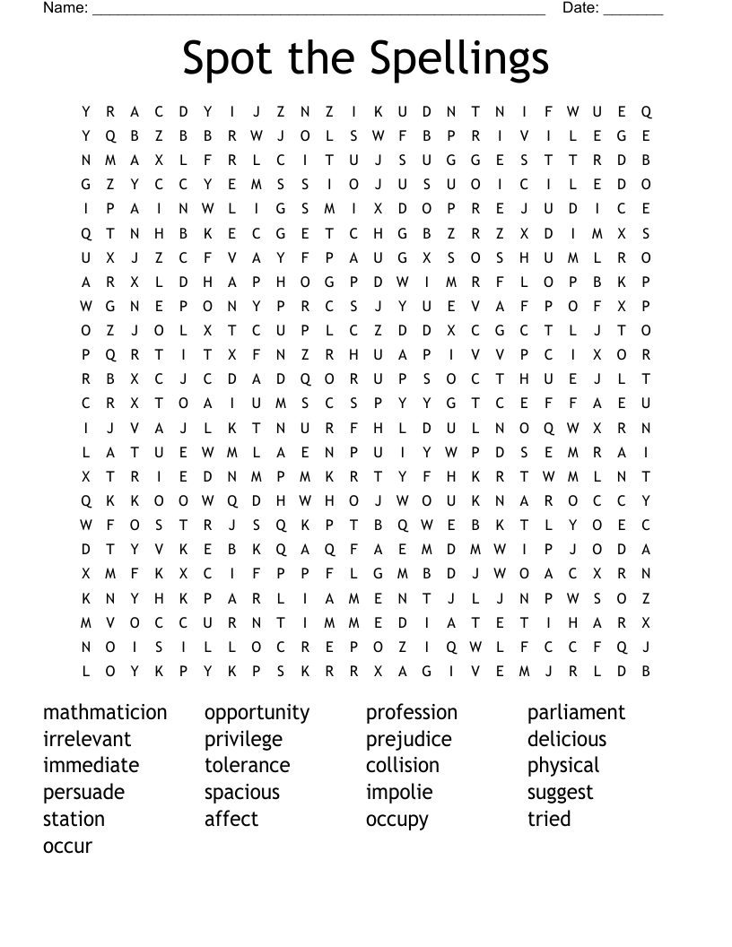 Spot the Spellings Word Search