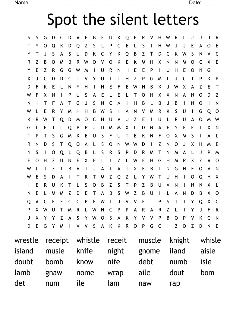 Spot the silent letters Word Search