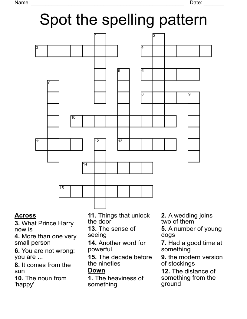 Spot the spelling pattern Crossword