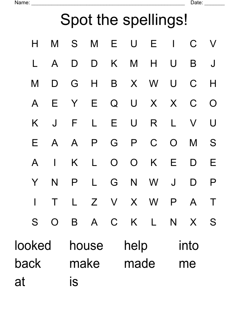Spot the spellings! Word Search