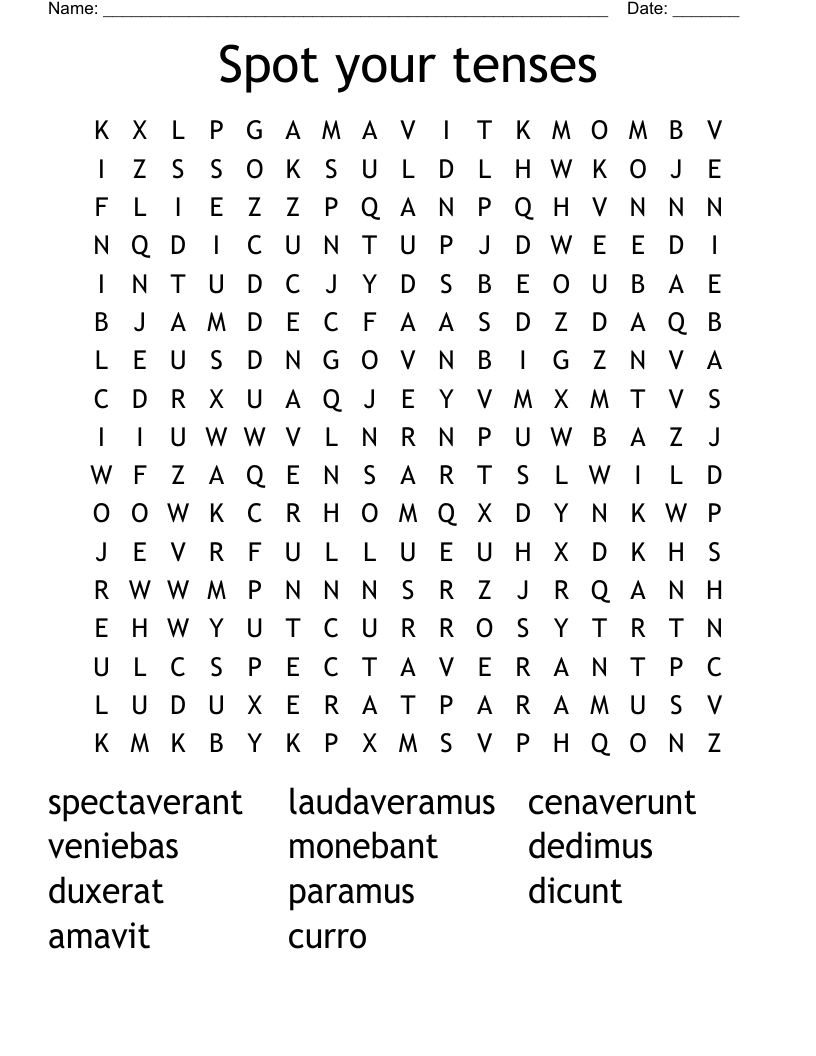 Spot your tenses Word Search