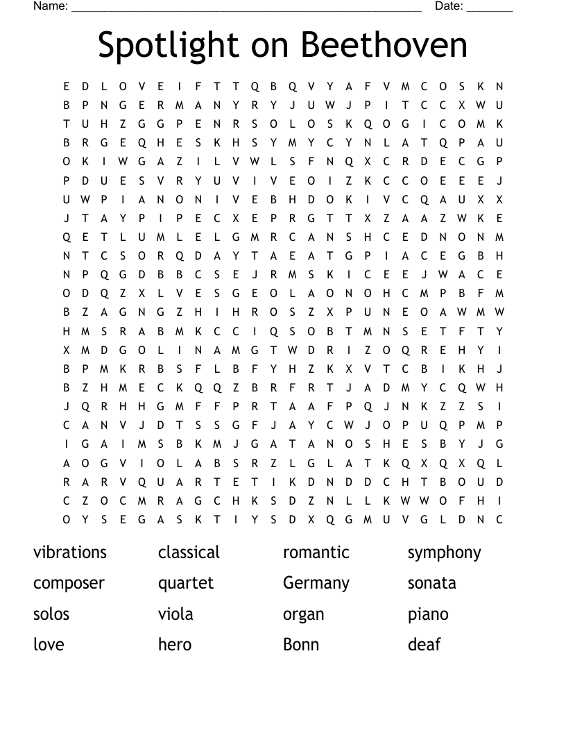 Spotlight on Beethoven Word Search