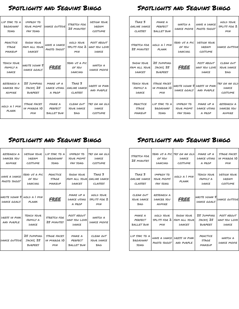 Spotlights and Sequins Bingo