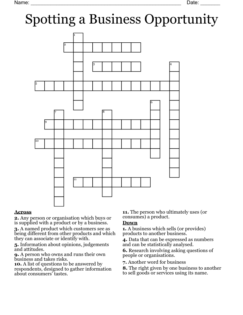 Spotting a Business Opportunity Crossword
