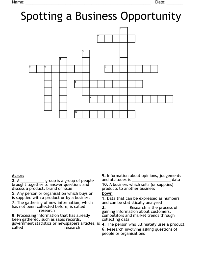 Spotting a Business Opportunity Crossword