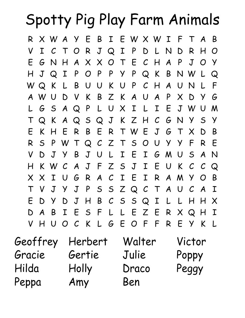 Spotty Pig Play Farm Animals Word Search