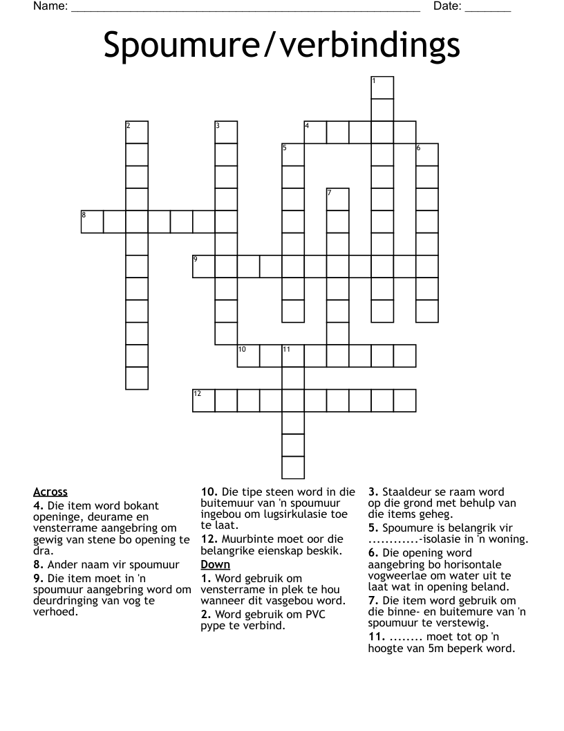 Spoumure/verbindings Crossword