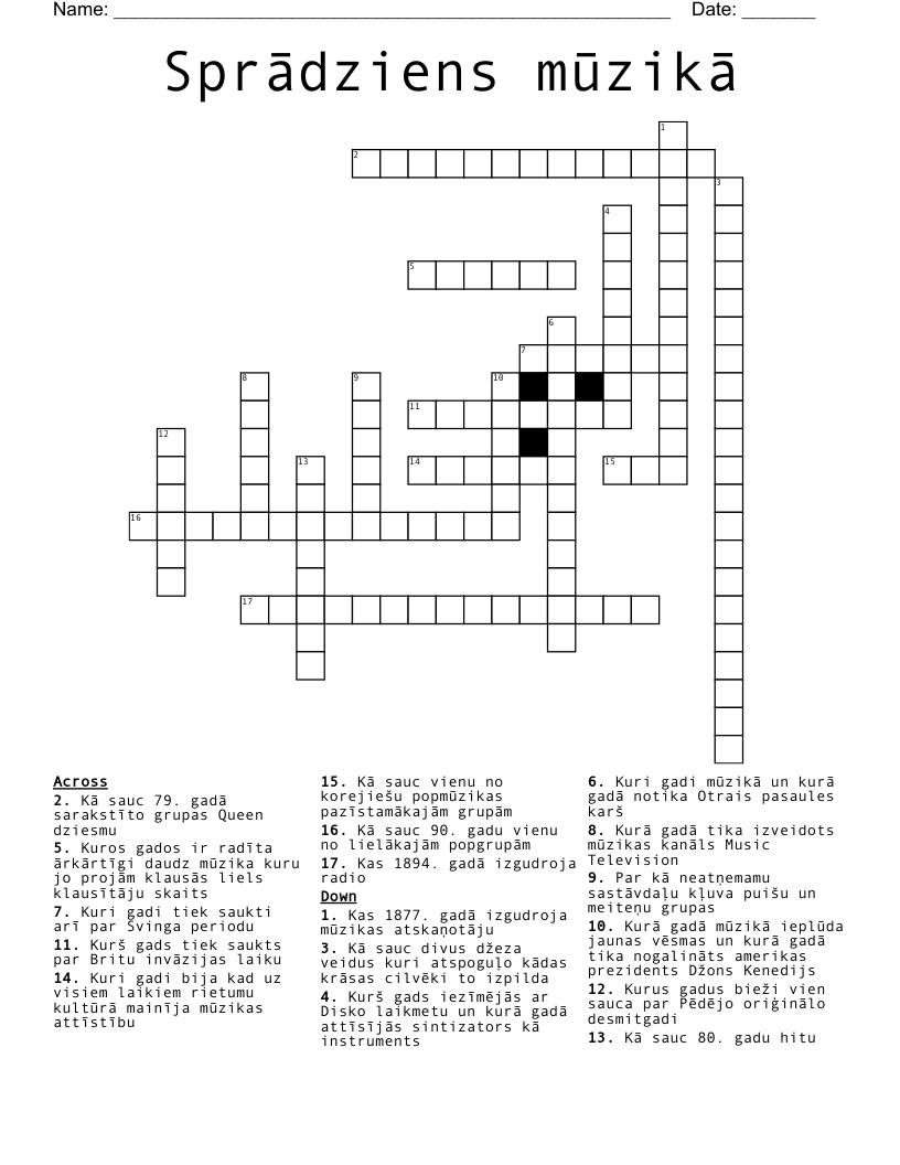 Sprādziens mūzikā Crossword