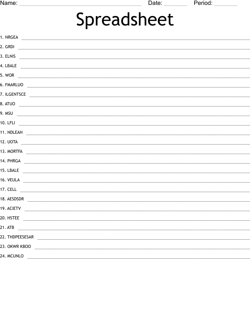 Spreadsheet Word Scramble