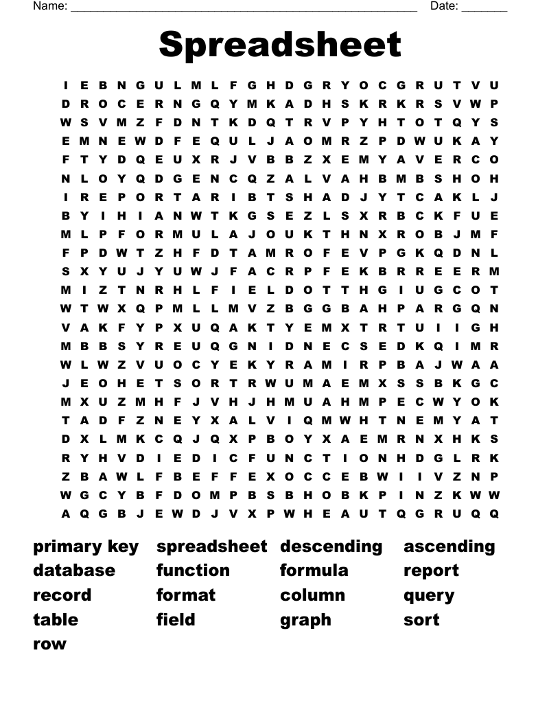 Spreadsheet Word Search