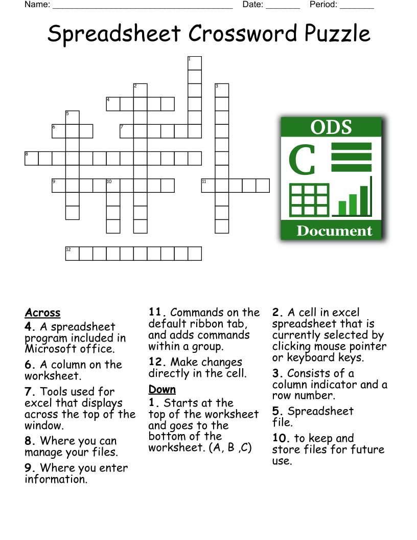 Spreadsheet Crossword Puzzle 