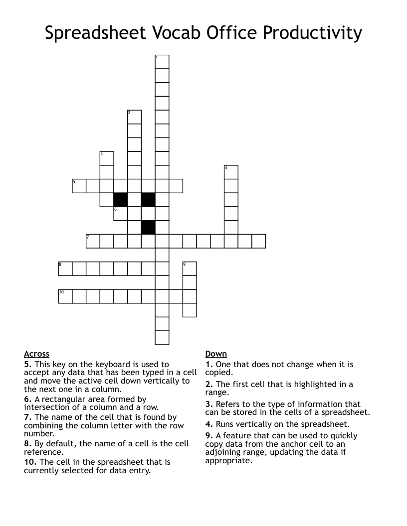 Spreadsheet Vocab Office Productivity  Crossword