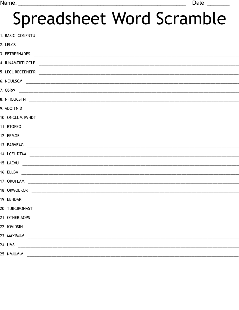 Spreadsheet Word Scramble