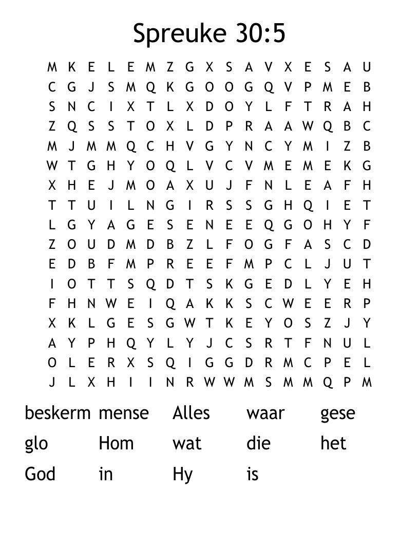 Spreuke 30:5 Word Search
