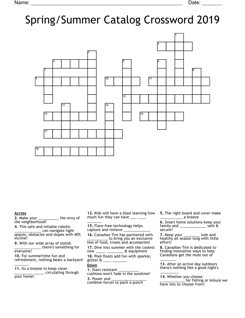 Spring/Summer Catalog Crossword 2019