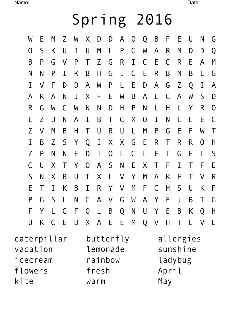 Spring 2016 Word Search