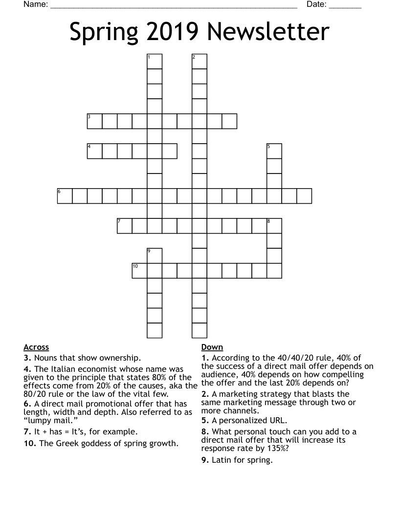 Spring 2019 Newsletter Crossword