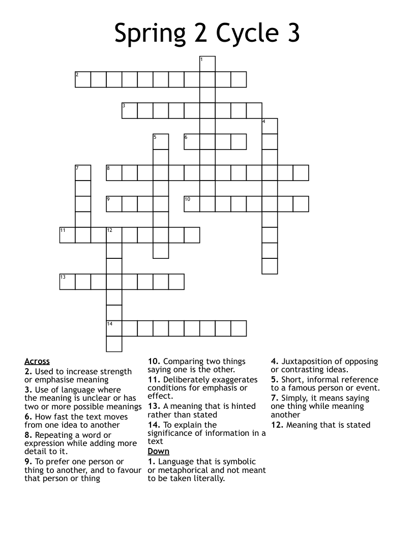 Spring 2 Cycle 3 Crossword