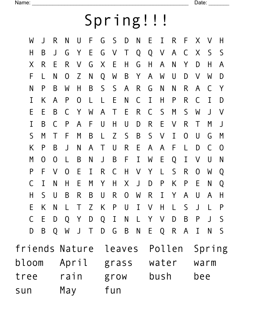 Spring!!! Word Search
