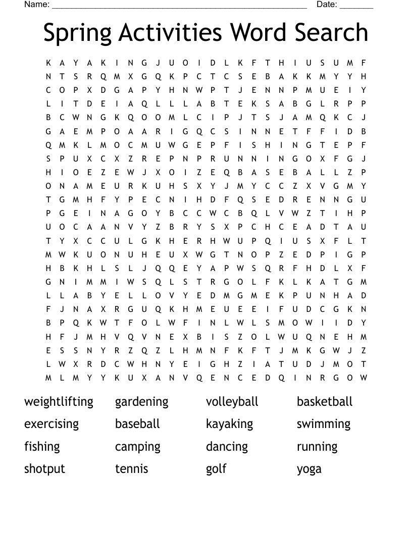 Spring Activities Word Search