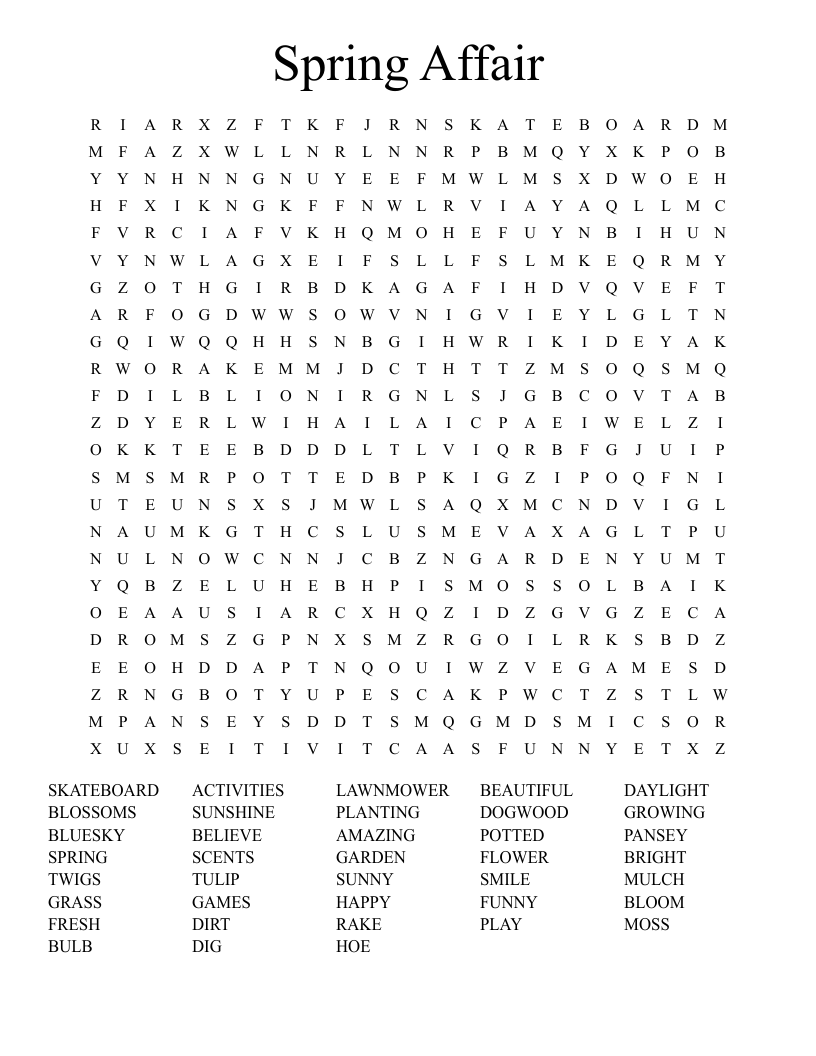 Spring Affair Word Search