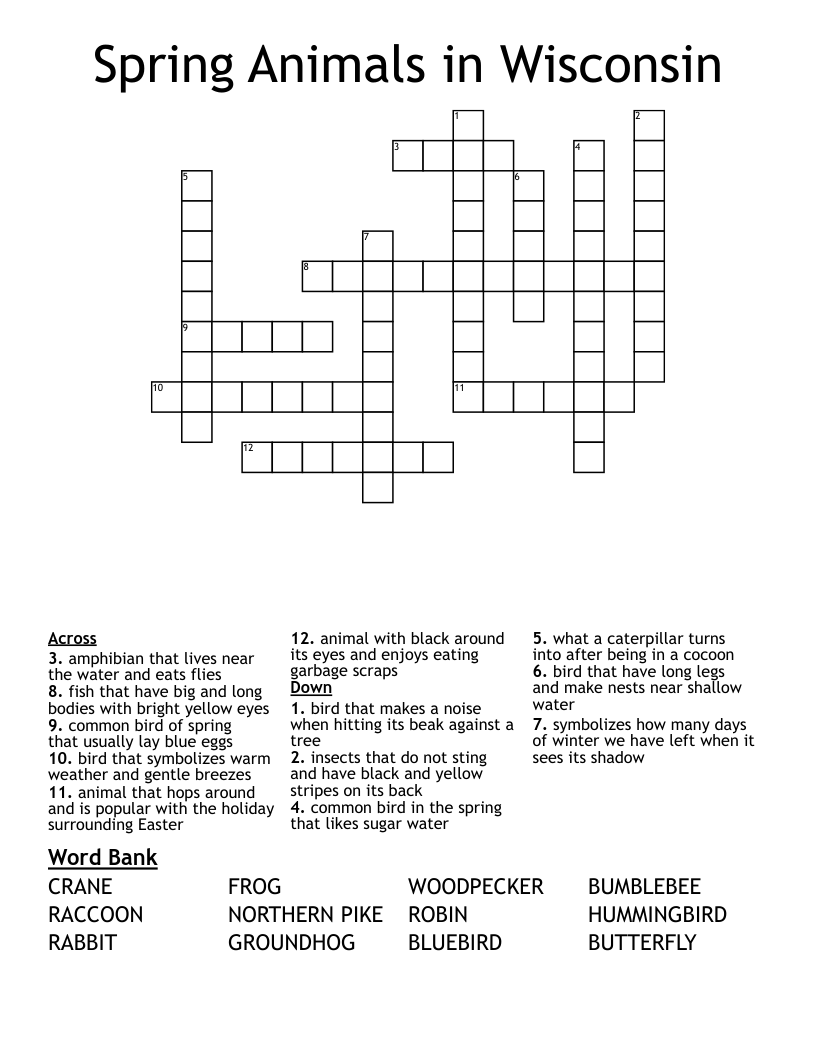 Spring Animals in Wisconsin Crossword